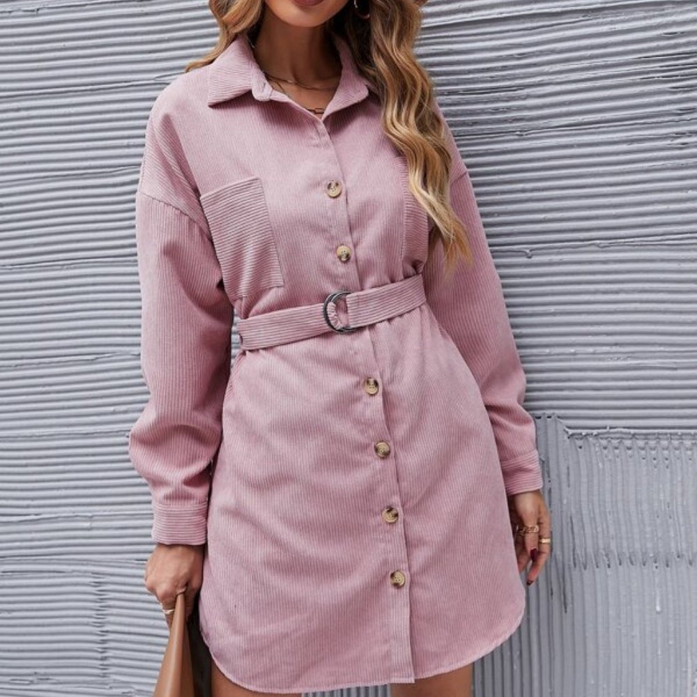 Button Front Cord Belted Outerwear - Picture 4 of 6